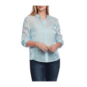 VINCE CAMUTO Light Blue Sheer Iridescent Button-Up Top Size Medium